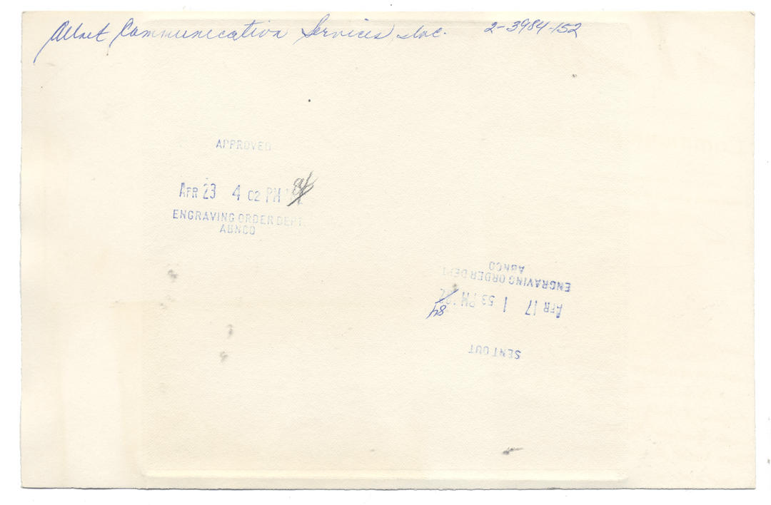 American Bank Note Company Vignette Card (Serial #V 113635)