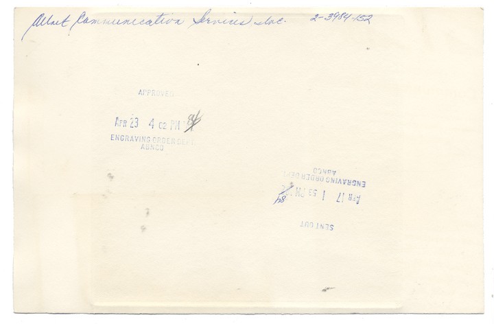 American Bank Note Company Vignette Card (Serial #V 113635)