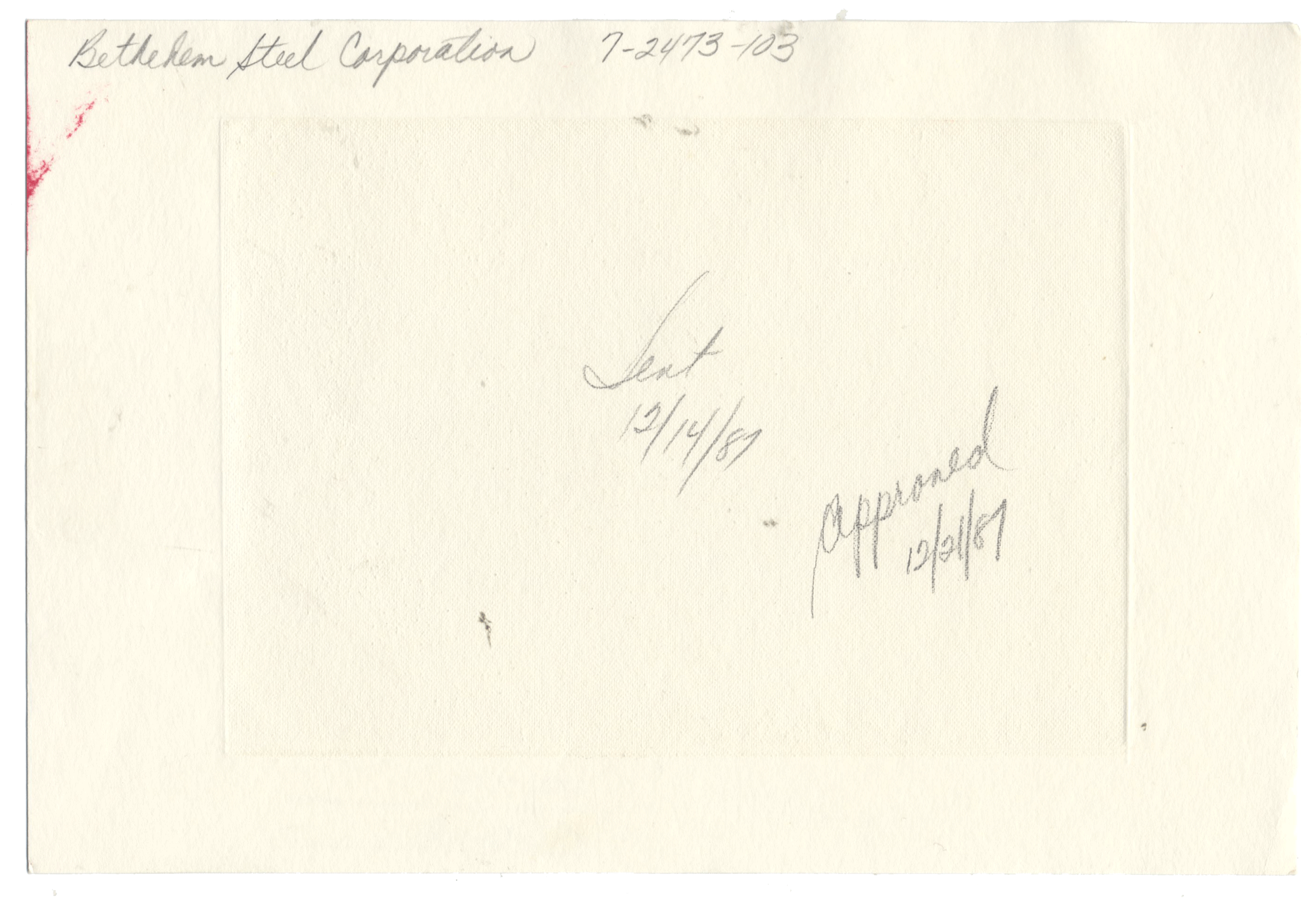 American Bank Note Company Vignette Card for BETHLEHEM STEEL