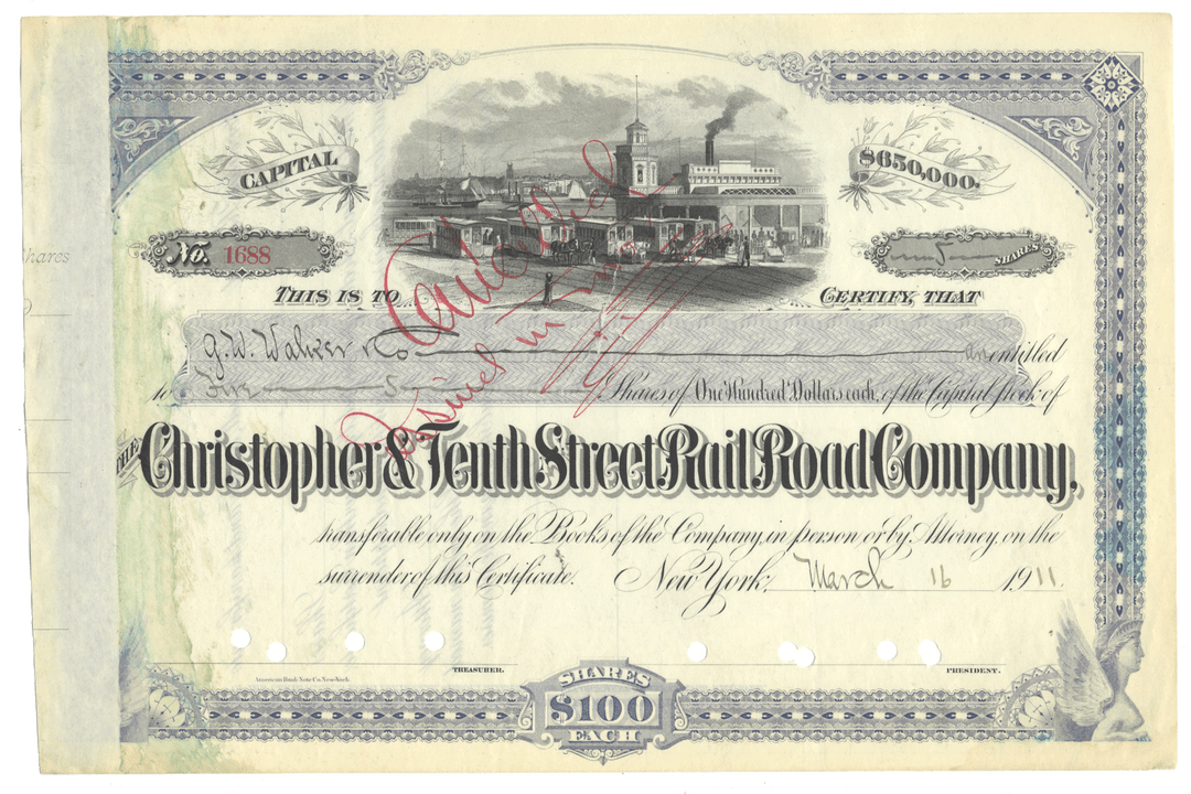 Certificate of the Christopher & Tenth Street Rail Road Company from 1911
