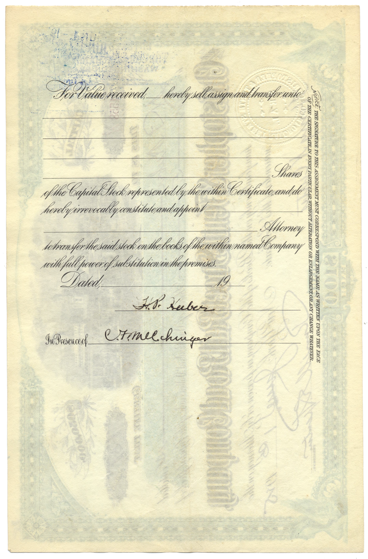 Christopher & Tenth Street Rail Road Company Stock Certificate