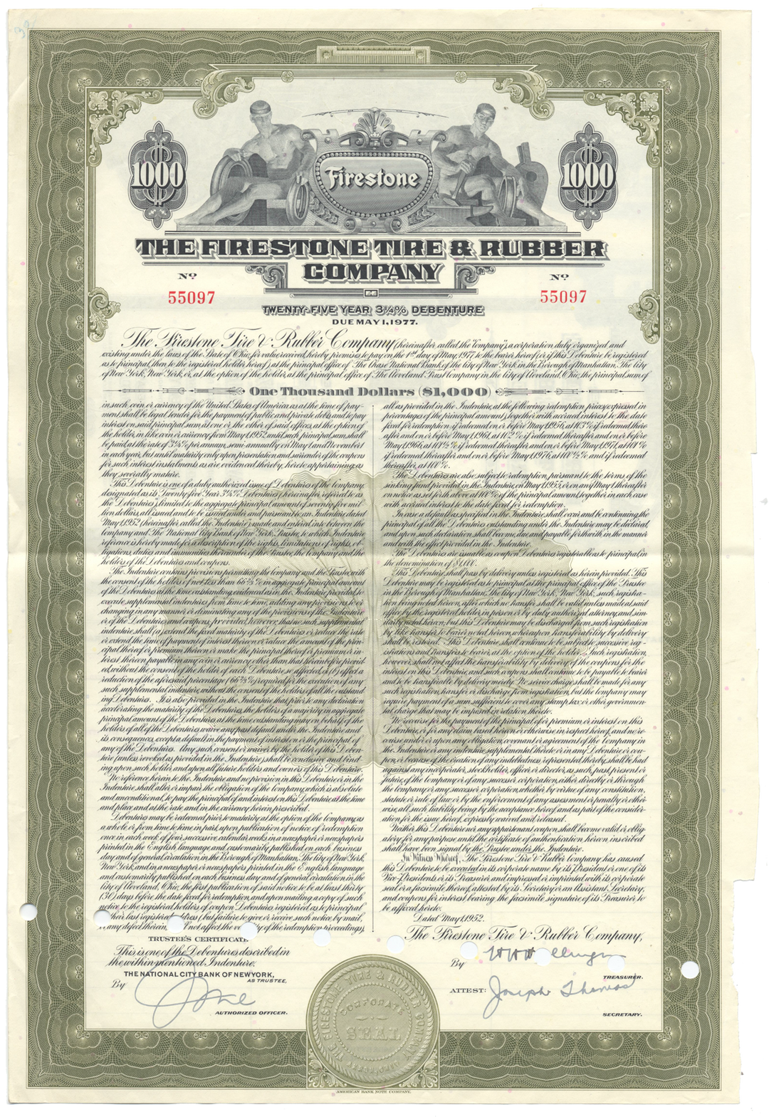 Firestone Tire & Rubber Company Bond Certificate