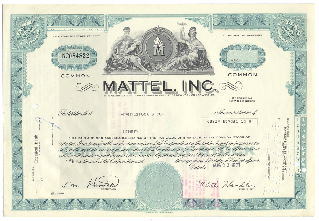 Mattel, Inc. Stock Certificate