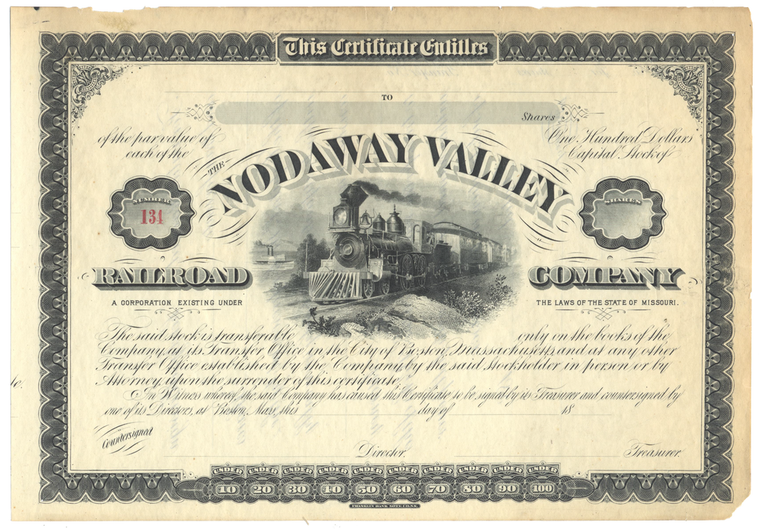 Nodaway Valley Railroad Company Stock Certificate