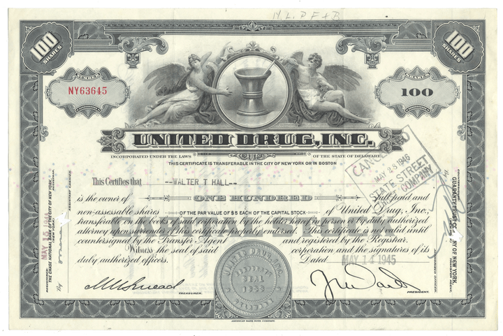 United Drug, Inc. stock certificate from 1945