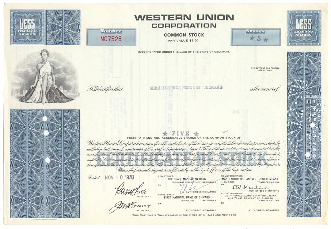 Western Union Corporation Stock Certificate