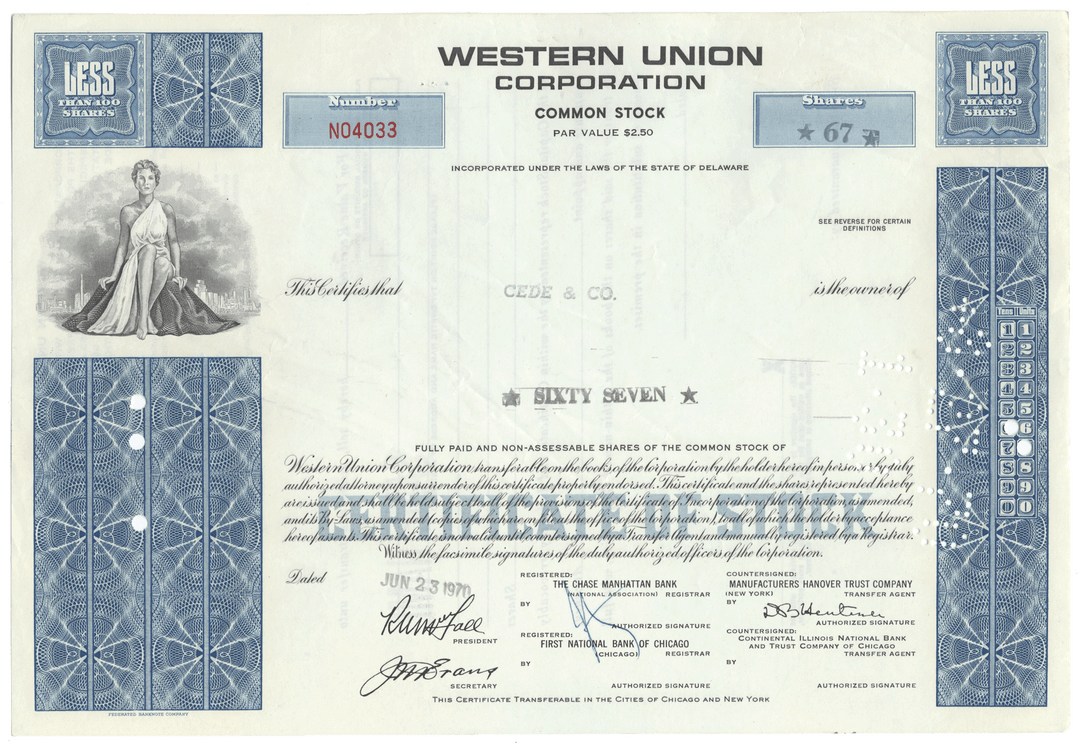 Western Union Corporation Stock Certificate