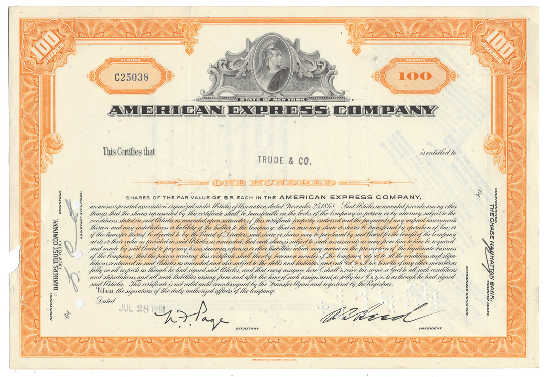 American Express Company stock certificate with decorative border
