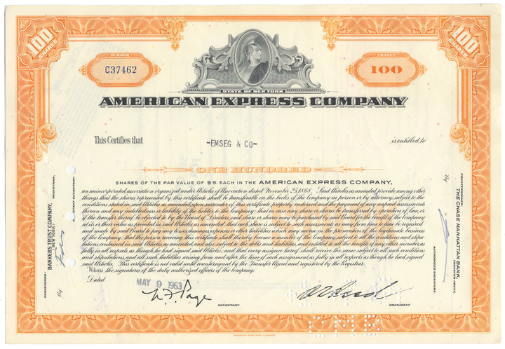 American Express Company Stock Certificate