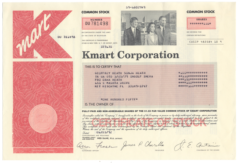 K Mart Corporation Stock Certificate