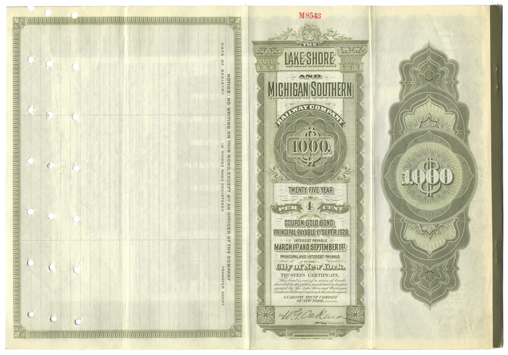 Lake Shore and Michigan Southern Railway Company Bond Certificate