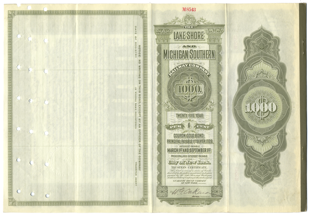 Lake Shore and Michigan Southern Railway Company Bond Certificate