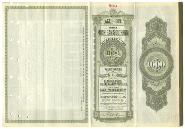 Lake Shore and Michigan Southern Railway Company Bond Certificate