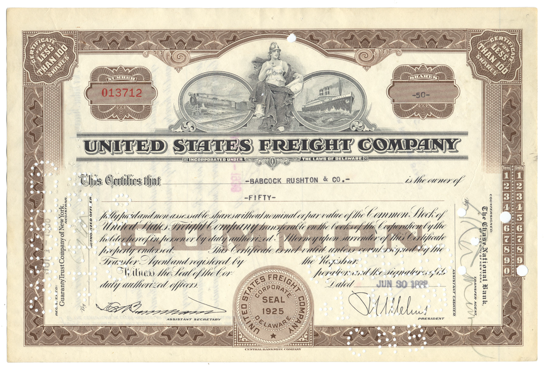 United States Freight Company Stock Certificate