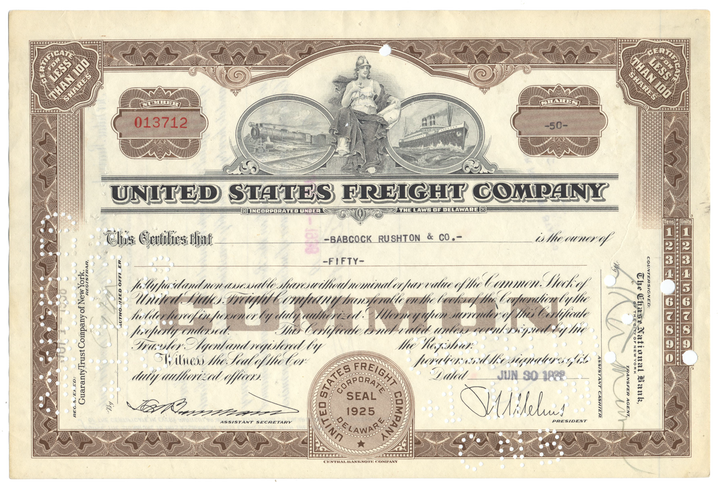 United States Freight Company Stock Certificate