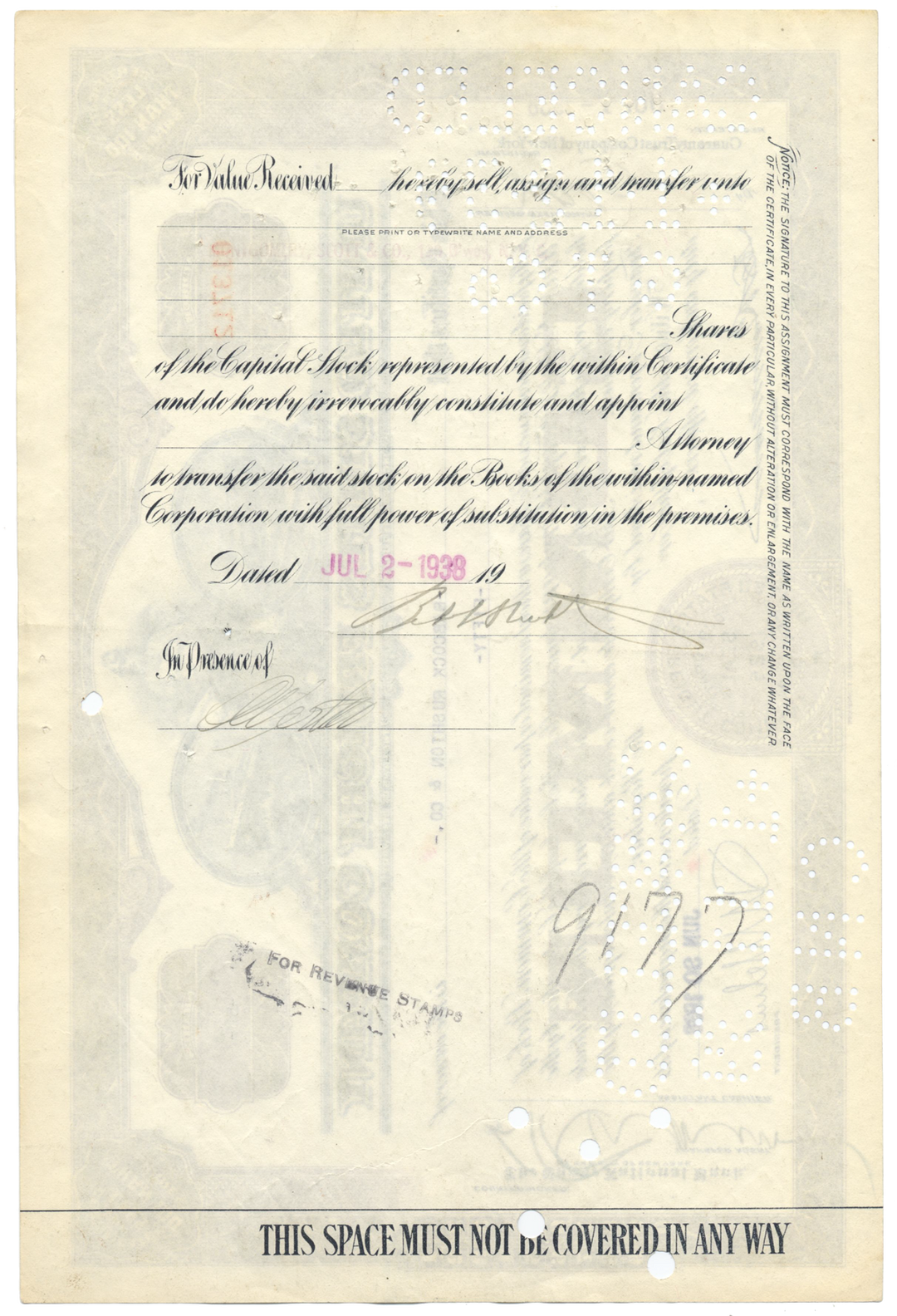 United States Freight Company Stock Certificate