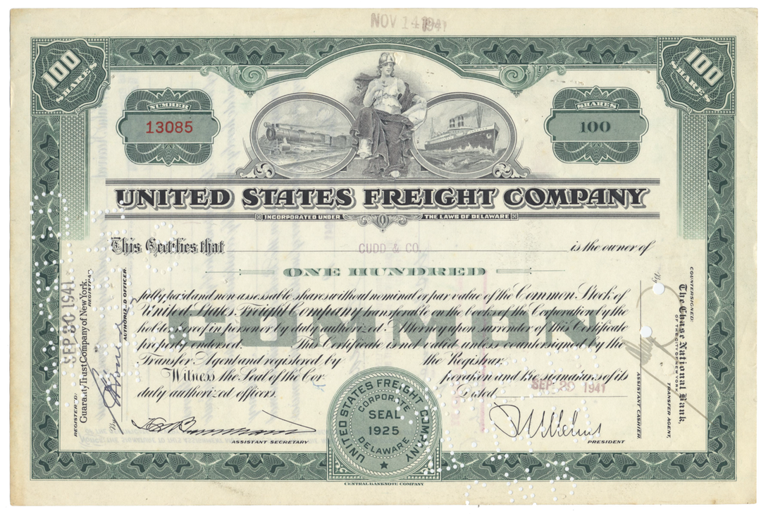 United States Freight Company Stock Certificate