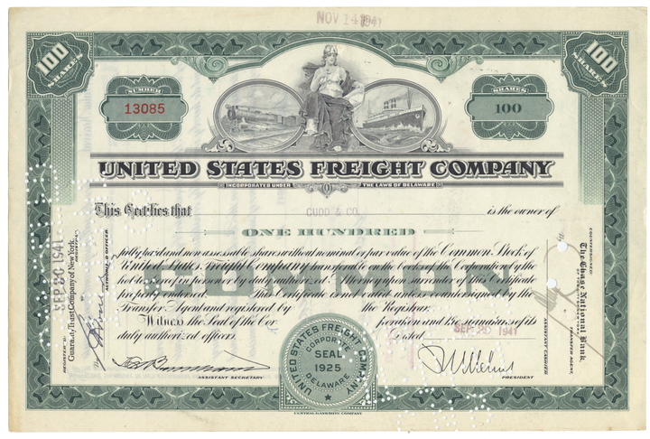 United States Freight Company Stock Certificate