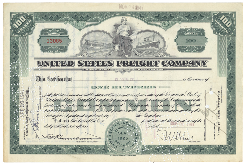 United States Freight Company Stock Certificate