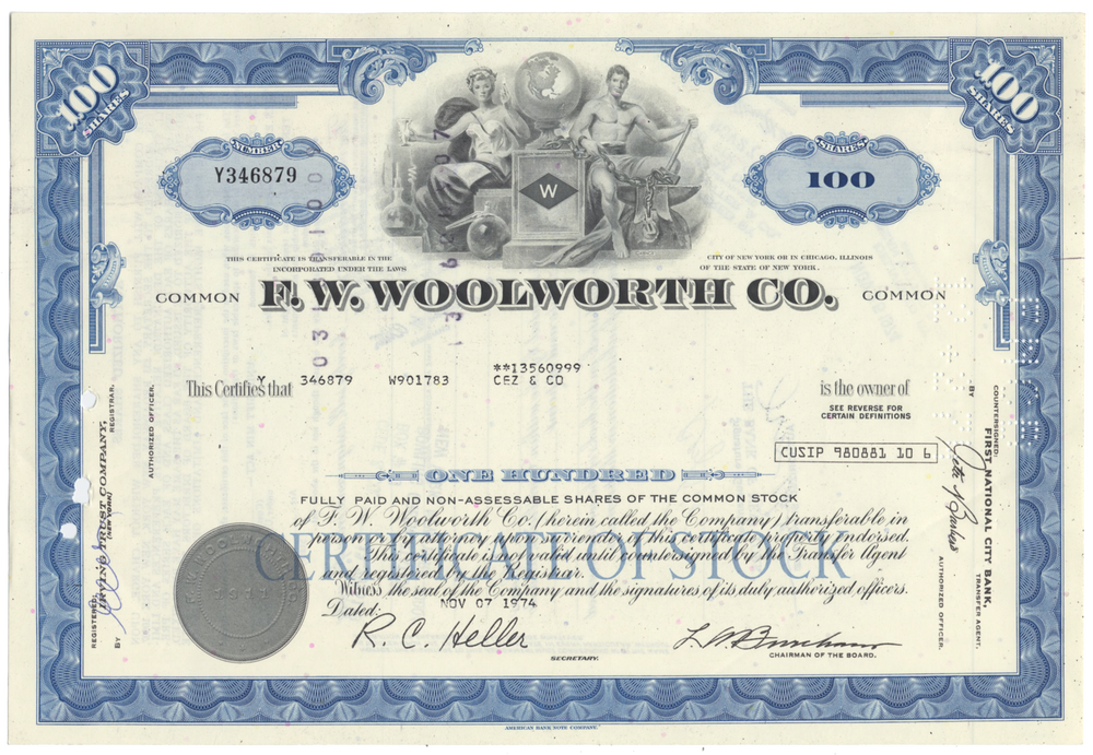 F. W. Woolworth Co. Stock Certificate