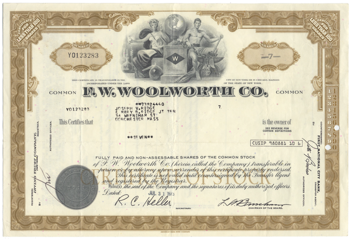 F. W. Woolworth Co. Stock Certificate