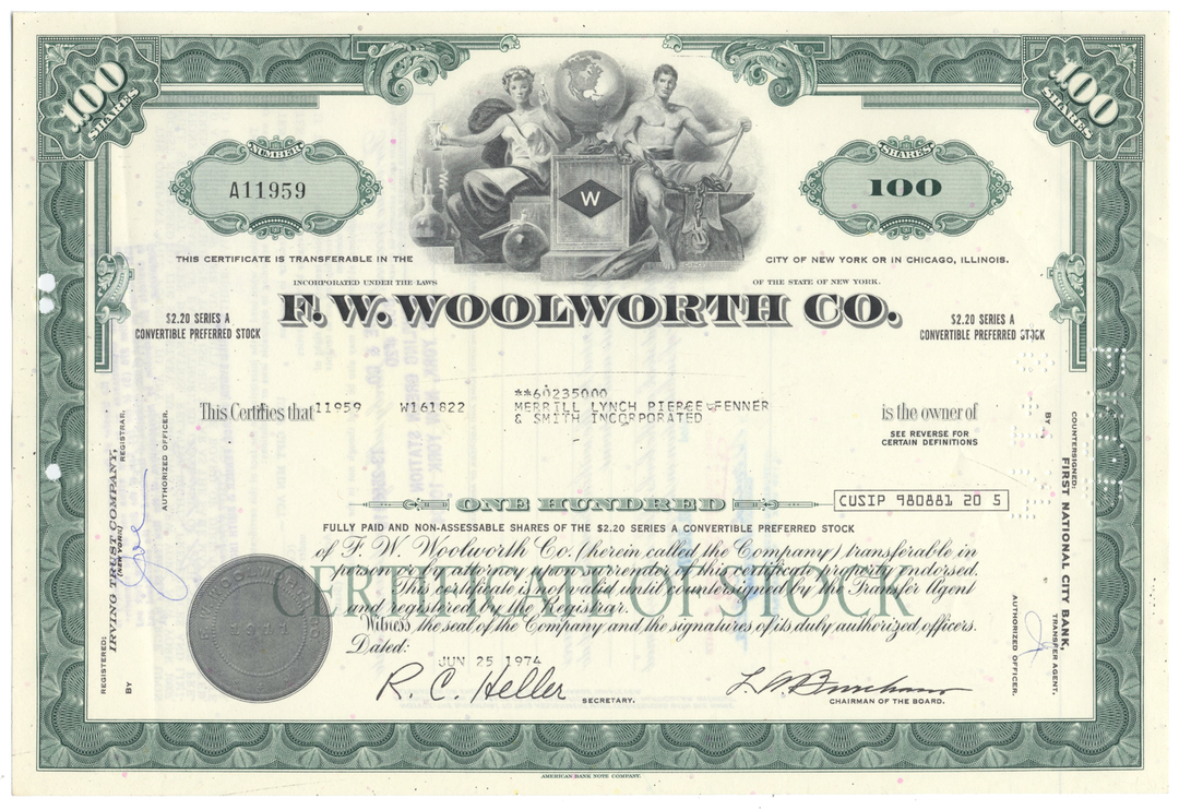 F. W. Woolworth Co. Stock Certificate