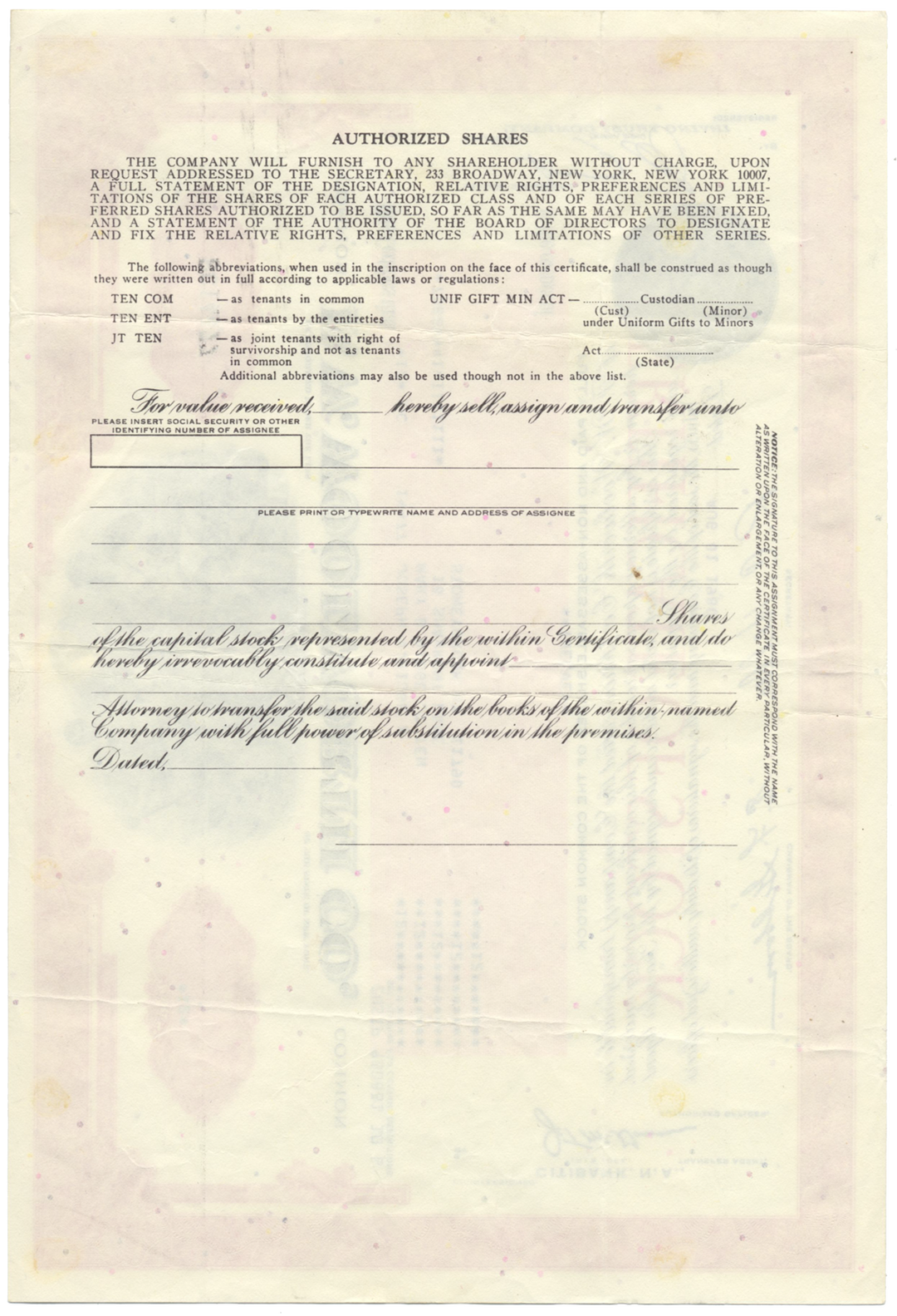 F. W. Woolworth Co. Stock Certificate