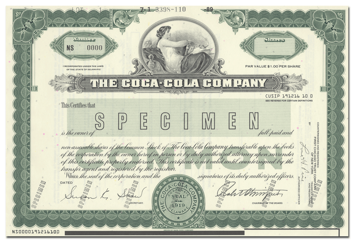 Coca-Cola Company Specimen Stock Certificate