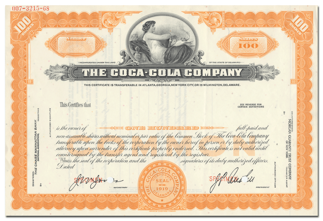 Coca-Cola Company Specimen Stock Certificate