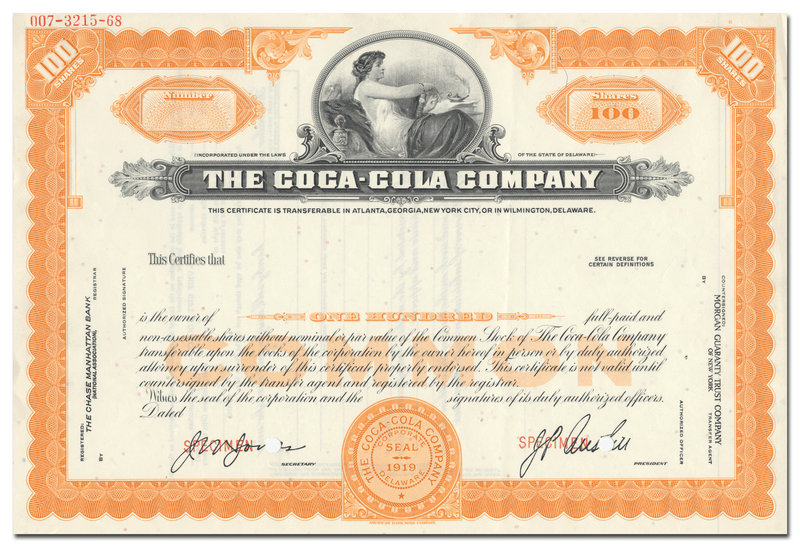 Coca-Cola Company Specimen Stock Certificate
