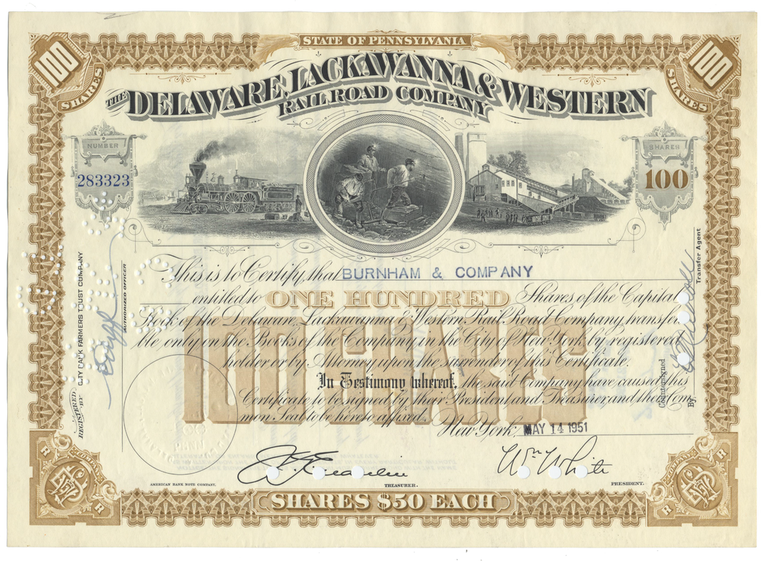 Delaware, Lackawanna and Western Rail Road Company Stock Certificate