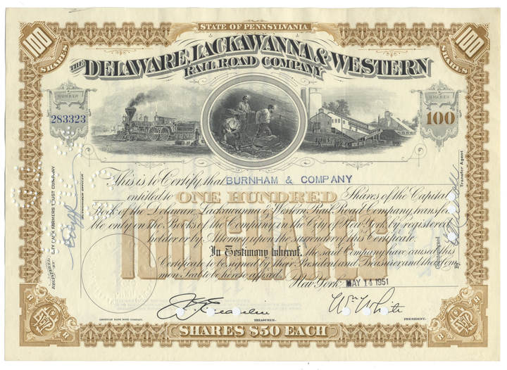 Delaware, Lackawanna and Western Rail Road Company Stock Certificate