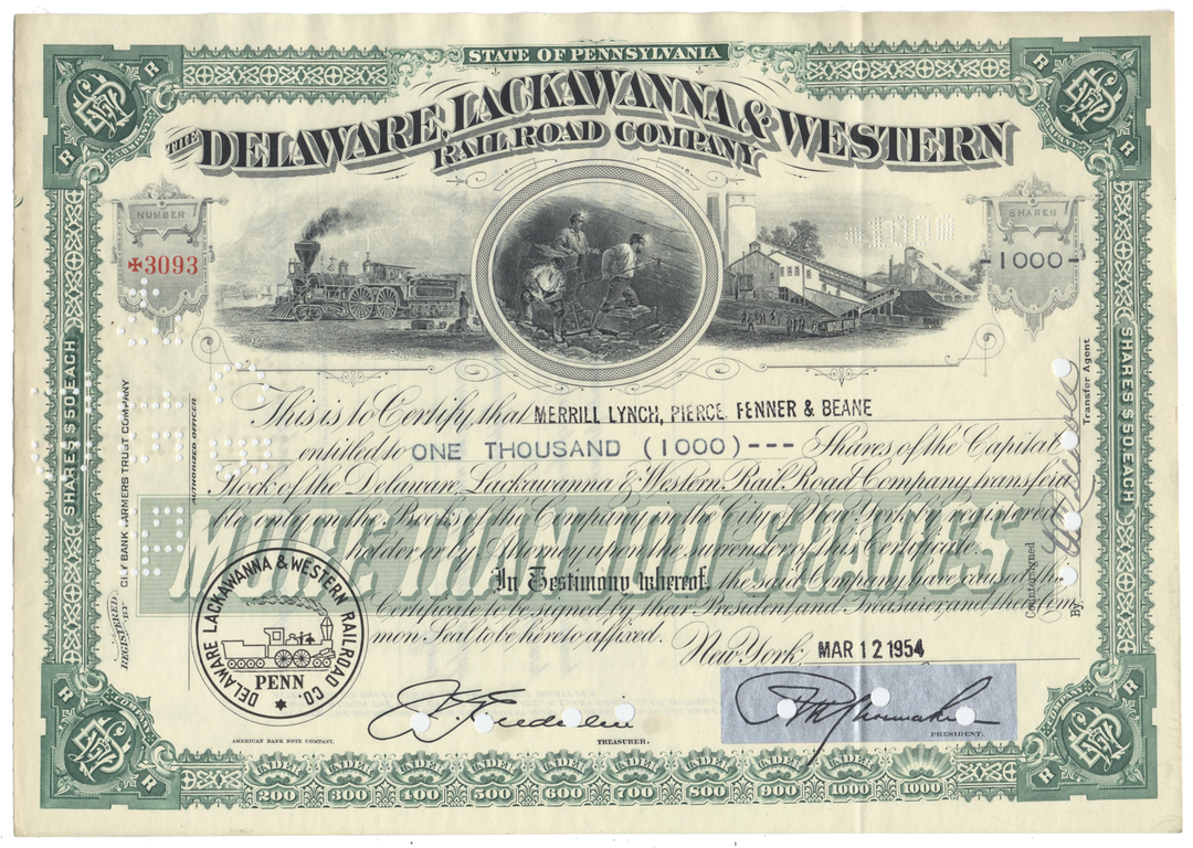 Delaware, Lackawanna and Western Rail Road Company Stock Certificate