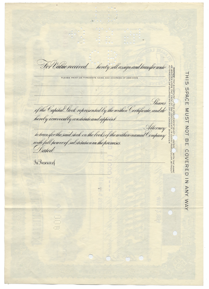 Delaware, Lackawanna and Western Rail Road Company Stock Certificate