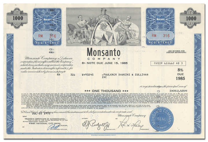 Monsanto Company Bond Certificate