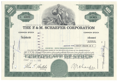 F. & M. Schaefer Corporation Stock Certificate