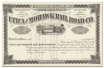 Utica and Mohawk Rail Road Company Stock Certificate