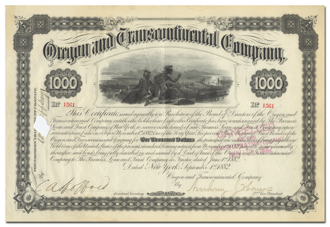 Oregon and Transcontinental Company Bond Certificate