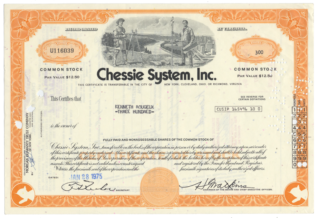 Chessie System, Inc. Stock Certificate