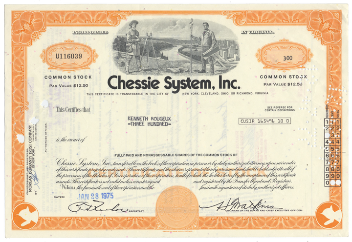 Chessie System, Inc. Stock Certificate