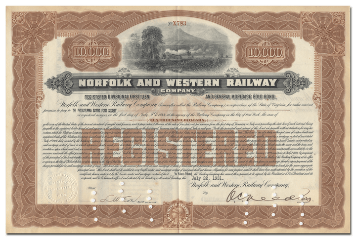 Norfolk and Western Railway Company Bond Certificate