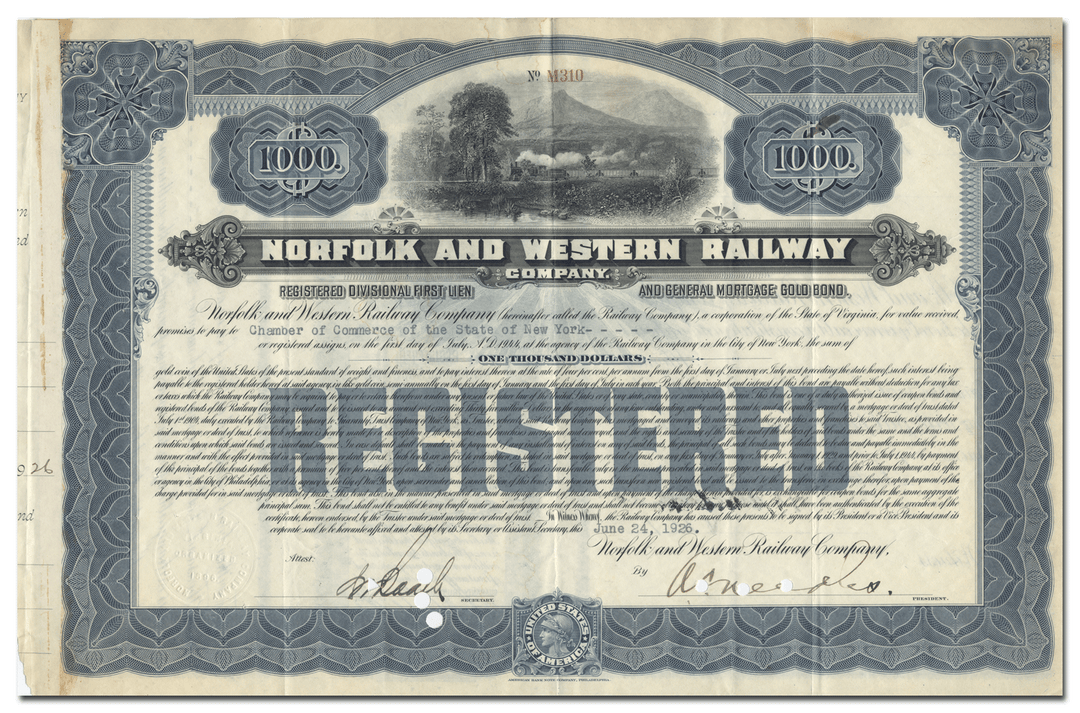 Norfolk and Western Railway Company Bond Certificate