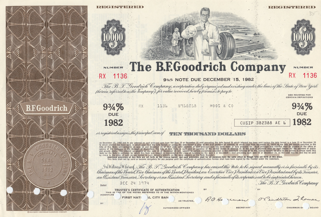 B. F. Goodrich Company Bond Certificate