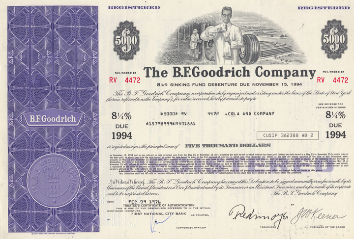 B. F. Goodrich Company Bond Certificate