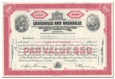 Louisville and Nashville Railroad Company Stock Certificate