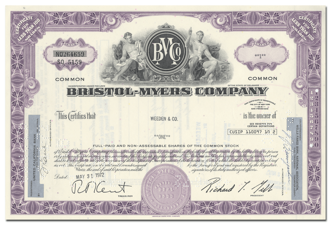 Bristol-Myers Company Stock Certificate