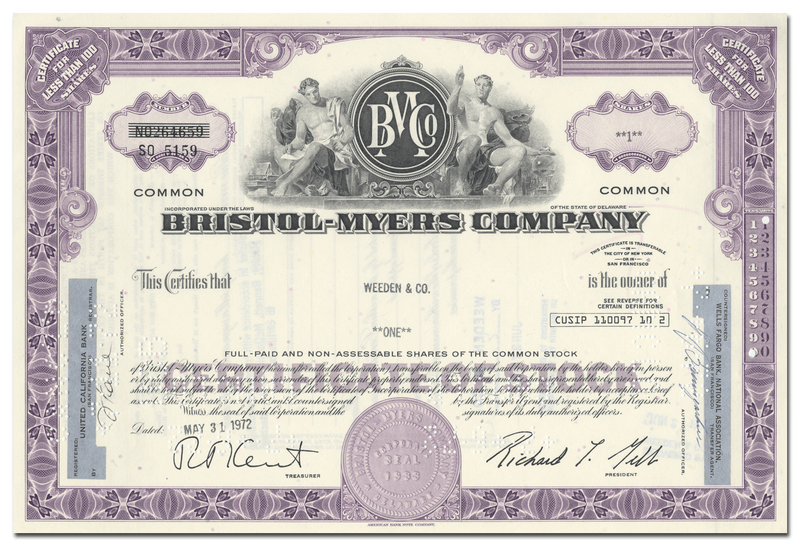 Bristol-Myers Company Stock Certificate