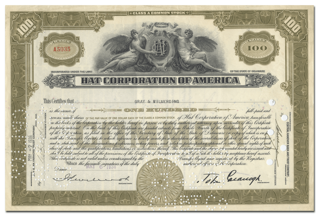 Hat Corporation of America Stock Certificate