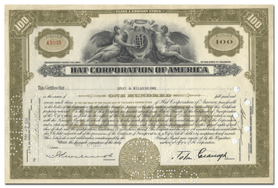 Hat Corporation of America Stock Certificate