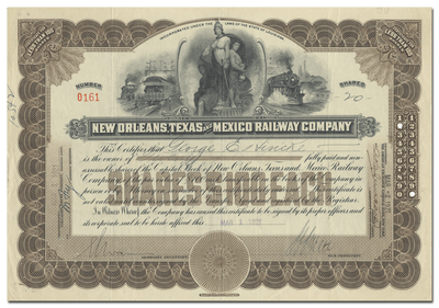 New Orleans, Texas and Mexico Railway Company Stock Certificate